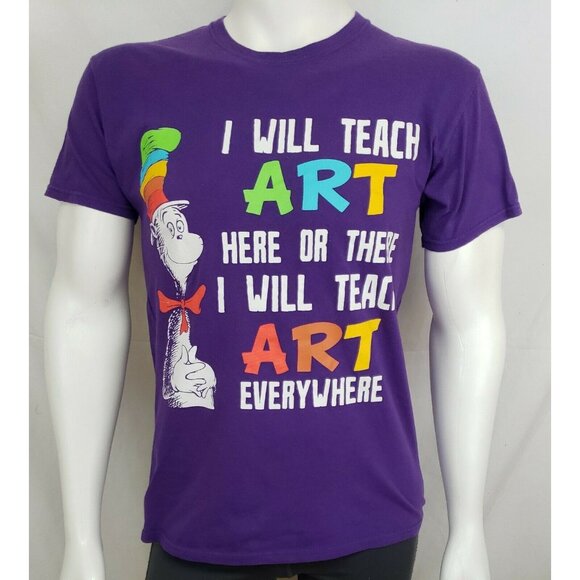 Dr Seuss Custom T Shirt Size M Rainbow Cat in the Hat Purple Art Cotton y2k - Picture 1 of 8